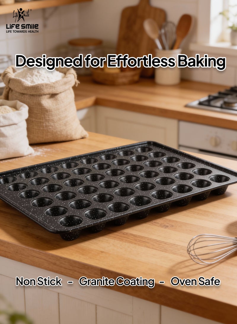 Life Smile Granite Nonstick 48 Cup Muffin Pan – 55×39×3 cm Carbon Steel Baking Tray, Oven Safe, Easy Clean - Image 3